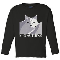 Meowtains Winter Cat Art Snow Skiing On Cat Mountain Toddler Long Sleeve Shirt