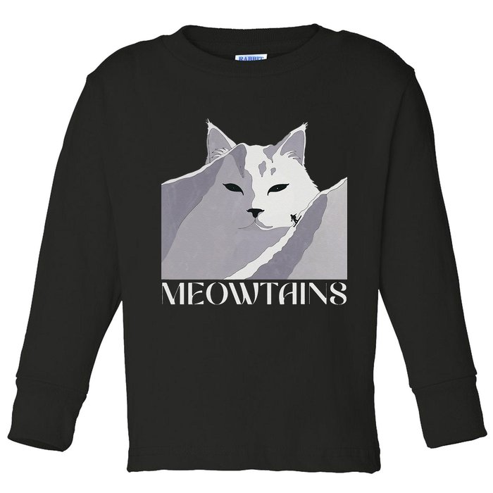 Meowtains Winter Cat Art Snow Skiing On Cat Mountain Toddler Long Sleeve Shirt
