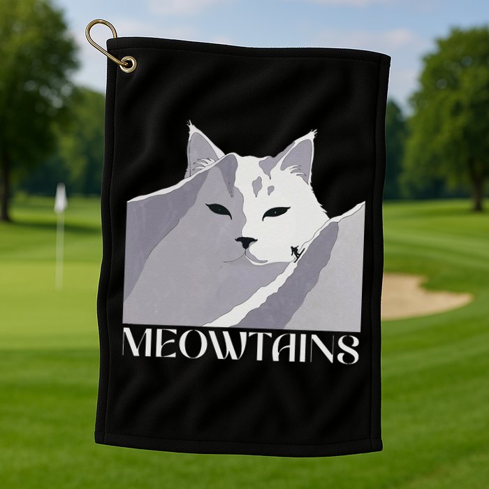 Meowtains Winter Cat Art Snow Skiing On Cat Mountain Golf Towel