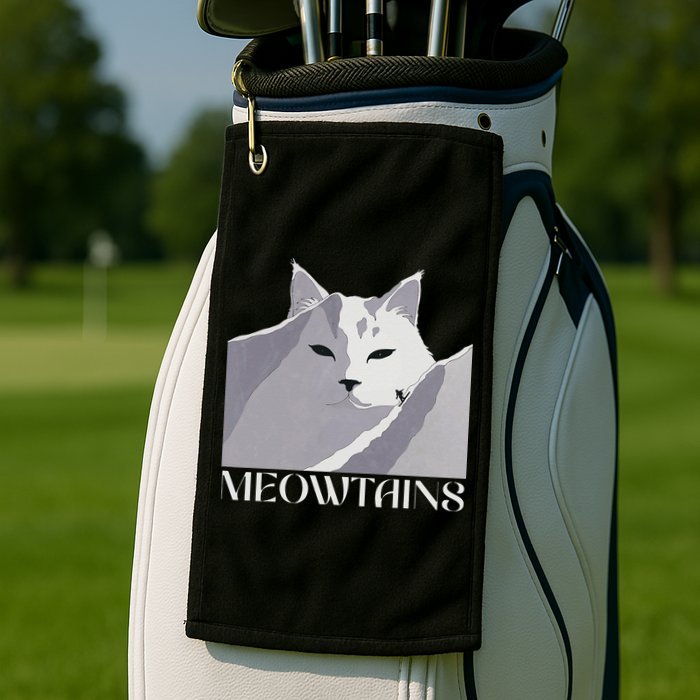 Meowtains Winter Cat Art Snow Skiing On Cat Mountain Golf Towel
