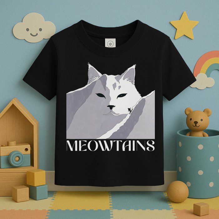 Meowtains Winter Cat Art Snow Skiing On Cat Mountain Toddler T-Shirt