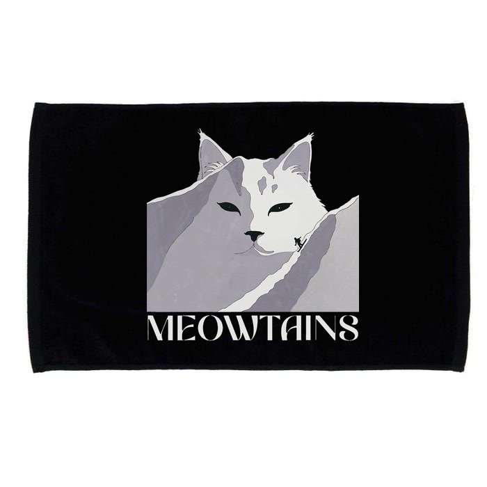 Meowtains Winter Cat Art Snow Skiing On Cat Mountain Microfiber Hand Towel