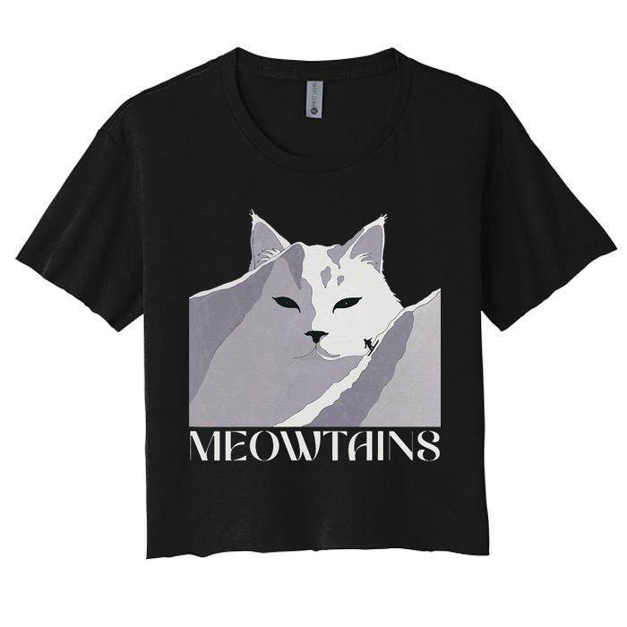 Meowtains Winter Cat Art Snow Skiing On Cat Mountain Crop Top