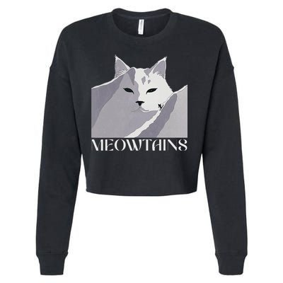 Meowtains Winter Cat Art Snow Skiing On Cat Mountain Cropped Pullover Crew