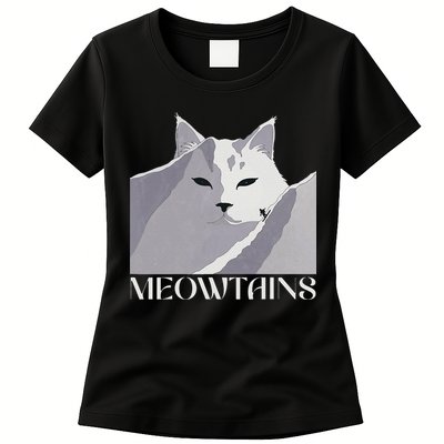 Meowtains Winter Cat Art Snow Skiing On Cat Mountain Womens T-Shirt
