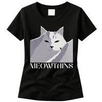 Meowtains Winter Cat Art Snow Skiing On Cat Mountain Womens T-Shirt