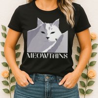 Meowtains Winter Cat Art Snow Skiing On Cat Mountain Womens T-Shirt