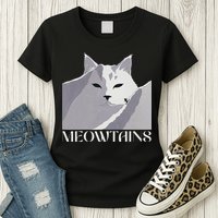 Meowtains Winter Cat Art Snow Skiing On Cat Mountain Womens T-Shirt
