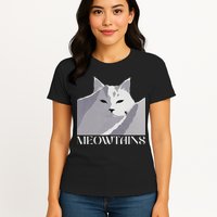 Meowtains Winter Cat Art Snow Skiing On Cat Mountain Womens T-Shirt
