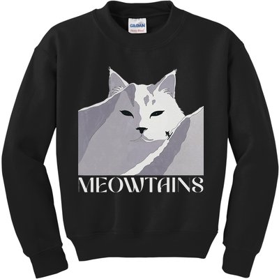 Meowtains Winter Cat Art Snow Skiing On Cat Mountain Kids Sweatshirt