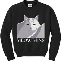 Meowtains Winter Cat Art Snow Skiing On Cat Mountain Kids Sweatshirt