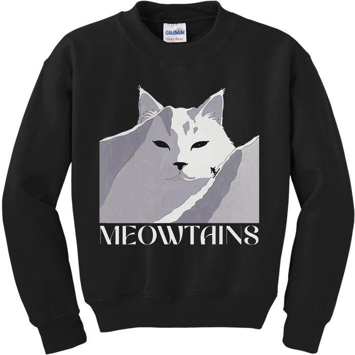 Meowtains Winter Cat Art Snow Skiing On Cat Mountain Kids Sweatshirt