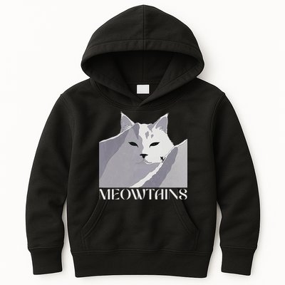 Meowtains Winter Cat Art Snow Skiing On Cat Mountain Kids Hoodie