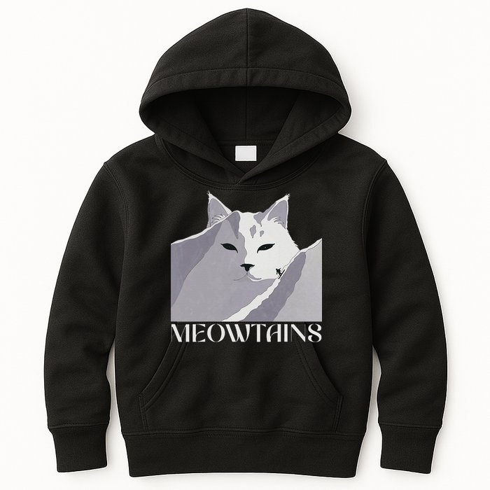 Meowtains Winter Cat Art Snow Skiing On Cat Mountain Kids Hoodie