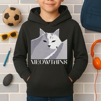 Meowtains Winter Cat Art Snow Skiing On Cat Mountain Kids Hoodie