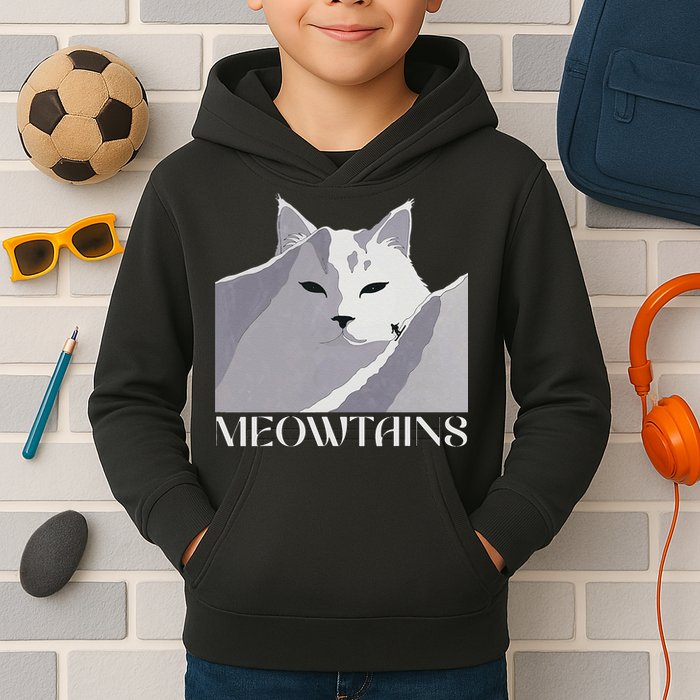 Meowtains Winter Cat Art Snow Skiing On Cat Mountain Kids Hoodie