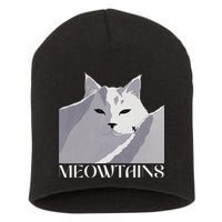 Meowtains Winter Cat Art Snow Skiing On Cat Mountain Short Acrylic Beanie