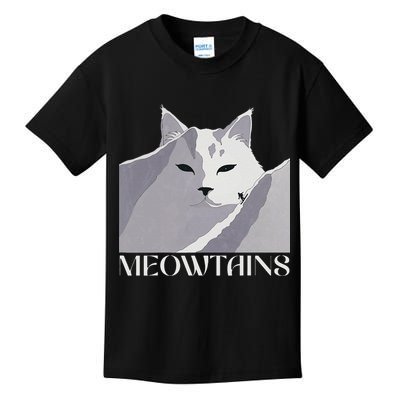 Meowtains Winter Cat Art Snow Skiing On Cat Mountain Kids T-Shirt