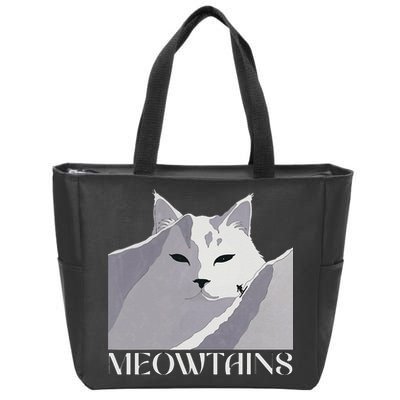 Meowtains Winter Cat Art Snow Skiing On Cat Mountain Zip Tote Bag