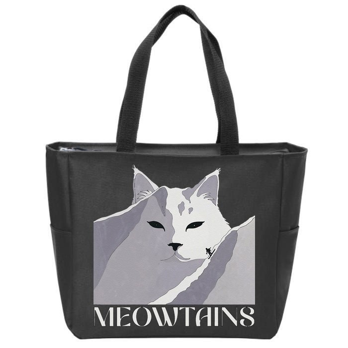 Meowtains Winter Cat Art Snow Skiing On Cat Mountain Zip Tote Bag