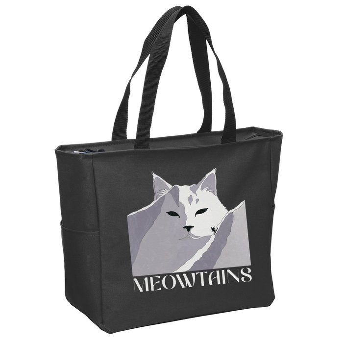 Meowtains Winter Cat Art Snow Skiing On Cat Mountain Zip Tote Bag