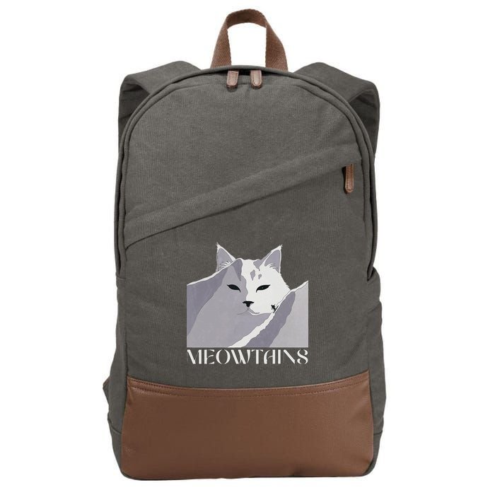 Meowtains Winter Cat Art Snow Skiing On Cat Mountain Cotton Canvas Backpack