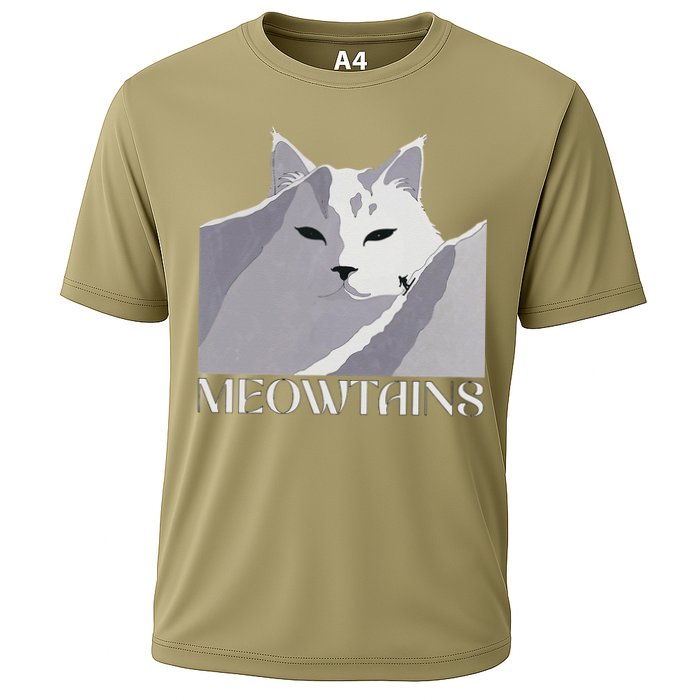 Meowtains Winter Cat Art Snow Skiing On Cat Mountain Performance Shirt