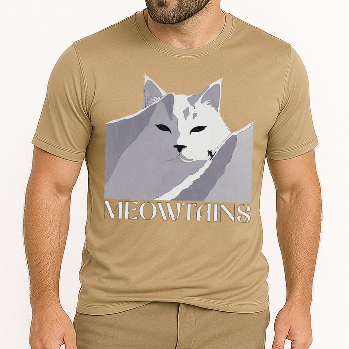 Meowtains Winter Cat Art Snow Skiing On Cat Mountain Performance Shirt