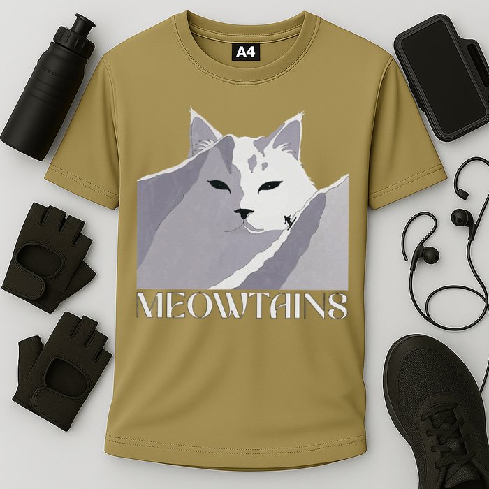 Meowtains Winter Cat Art Snow Skiing On Cat Mountain Performance Shirt