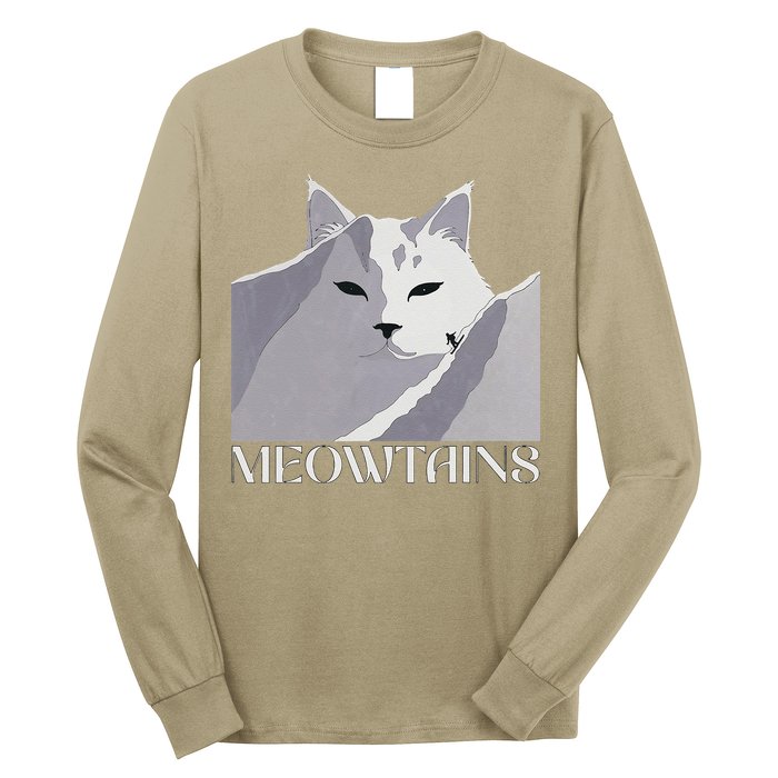 Meowtains Winter Cat Art Snow Skiing On Cat Mountain Long Sleeve Shirt