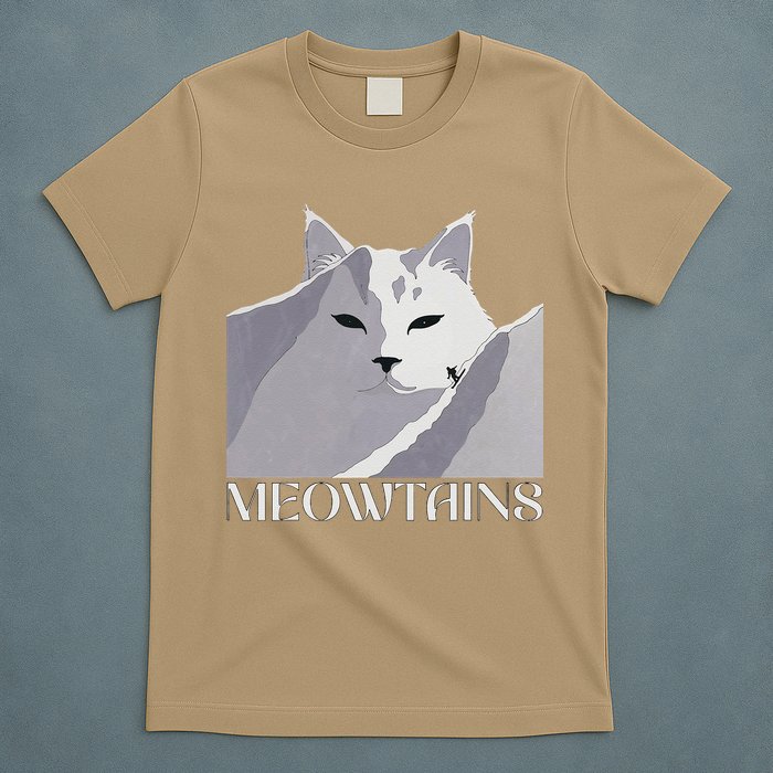 Meowtains Winter Cat Art Snow Skiing On Cat Mountain T-Shirt