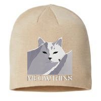 Meowtains Winter Cat Art Snow Skiing On Cat Mountain Sustainable Beanie