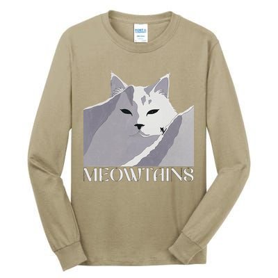 Meowtains Winter Cat Art Snow Skiing On Cat Mountain Tall Long Sleeve T-Shirt