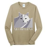 Meowtains Winter Cat Art Snow Skiing On Cat Mountain Tall Long Sleeve T-Shirt