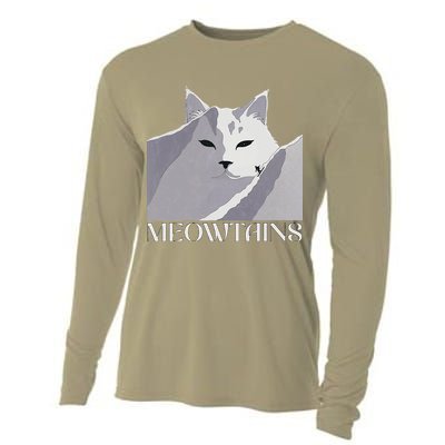 Meowtains Winter Cat Art Snow Skiing On Cat Mountain Cooling Performance Long Sleeve Crew