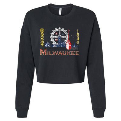 Milwaukee Wisconsin City Classic Flag Cropped Pullover Crew