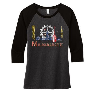 Milwaukee Wisconsin City Classic Flag Women's Tri-Blend 3/4-Sleeve Raglan Shirt