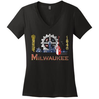 Milwaukee Wisconsin City Classic Flag Women's V-Neck T-Shirt