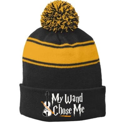 My Wand Chose Me Violin Player Violinist Music Stripe Pom Pom Beanie