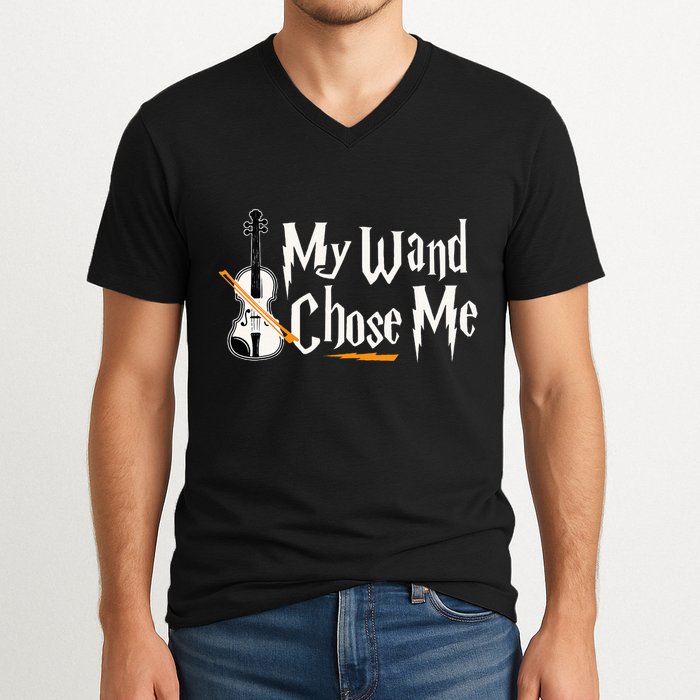 My Wand Chose Me Violin Player Violinist Music V-Neck T-Shirt