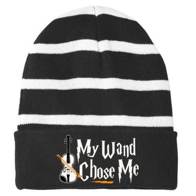 My Wand Chose Me Violin Player Violinist Music Striped Beanie with Solid Band