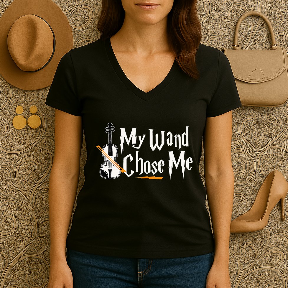 My Wand Chose Me Violin Player Violinist Music Women's V-Neck T-Shirt