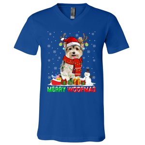 Merry Woofmas Christmas Yorkshire Terrier Dog Xmas Santa Cute Gift V-Neck T-Shirt