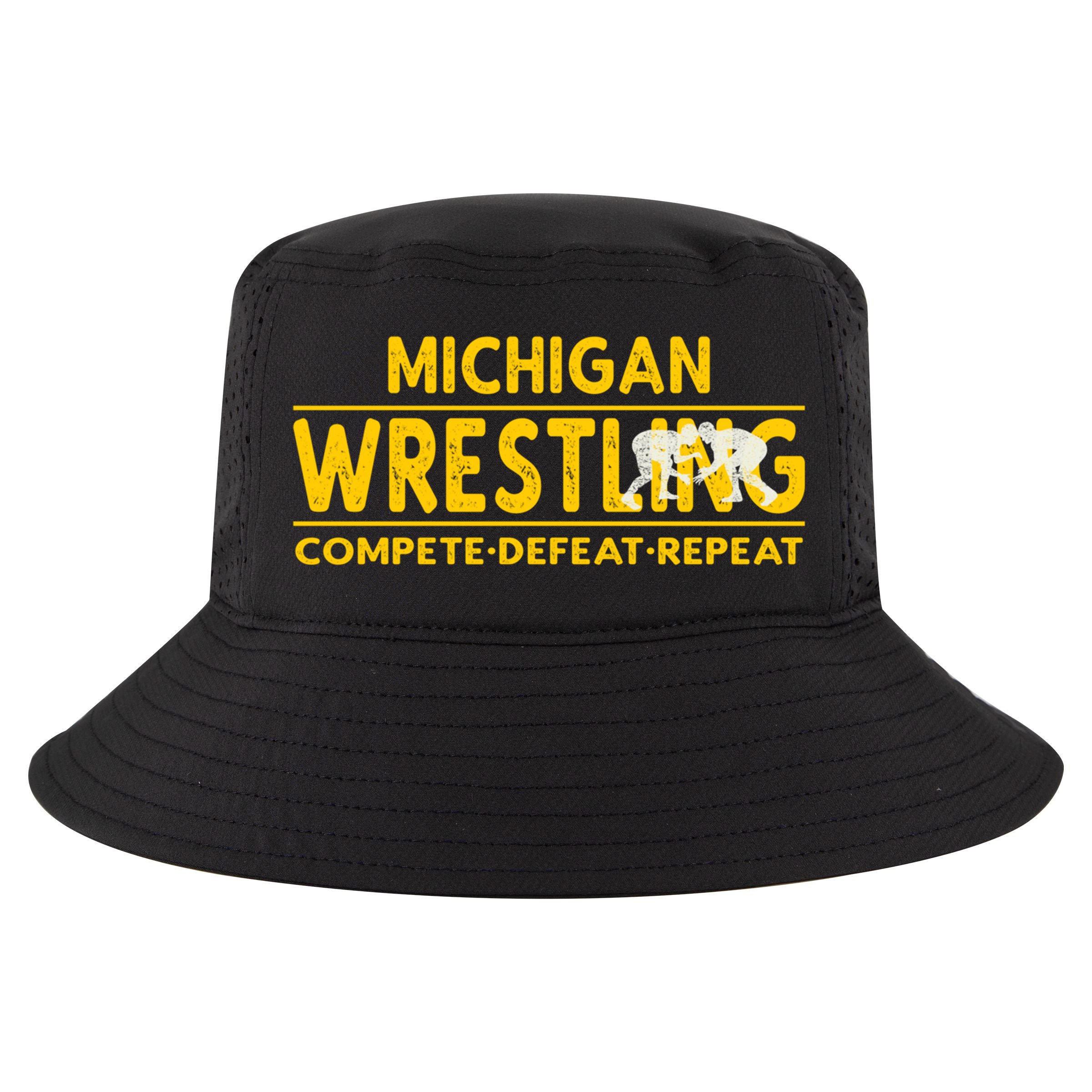 Michigan Wrestling Compete Defeat Repeat Gift Cool Comfort Performance Bucket Hat