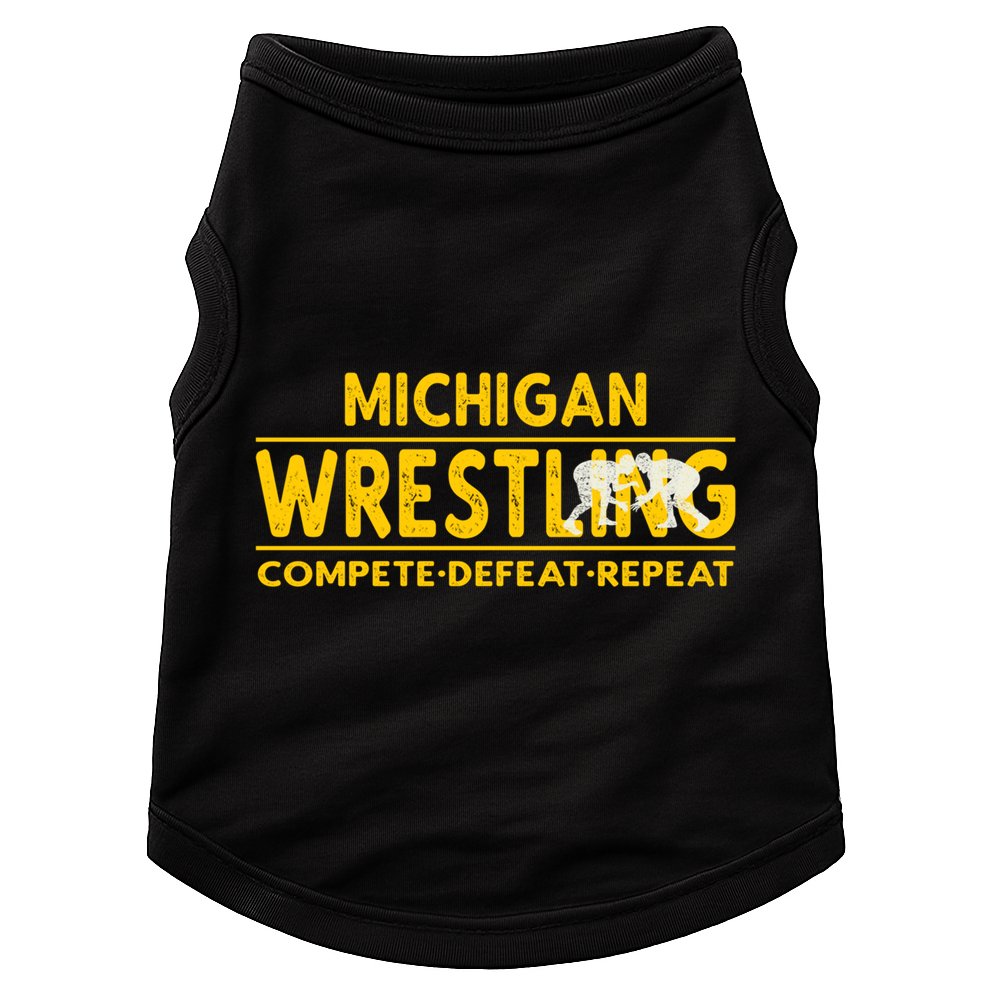 Michigan Wrestling Compete Defeat Repeat Gift Doggie Tank