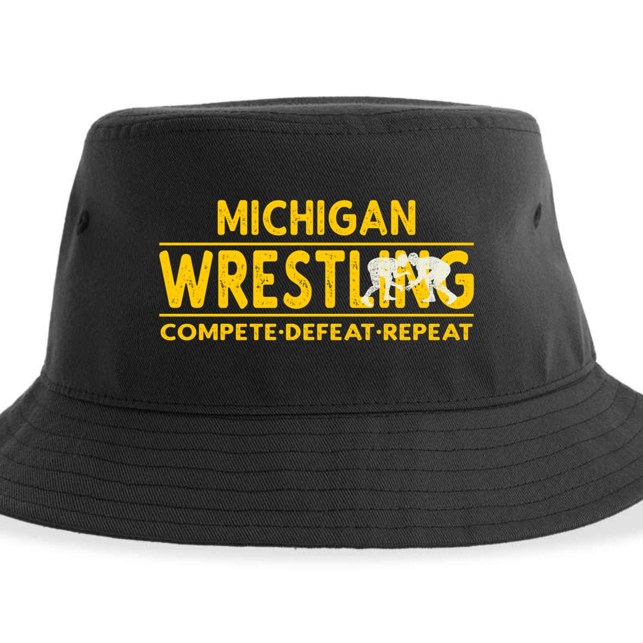 Michigan Wrestling Compete Defeat Repeat Gift Sustainable Bucket Hat