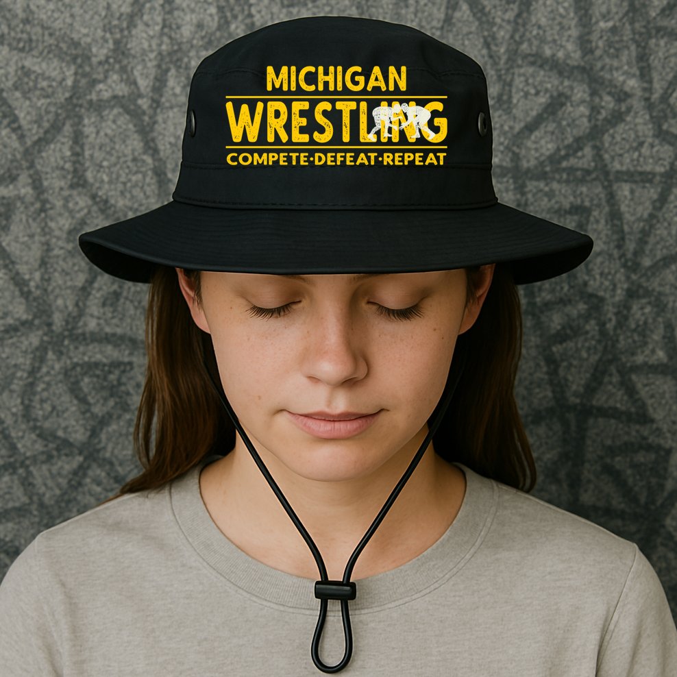Michigan Wrestling Compete Defeat Repeat Gift Bucket Hat