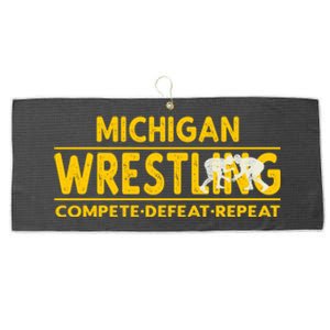 Michigan Wrestling Compete Defeat Repeat Gift Large Microfiber Waffle Golf Towel