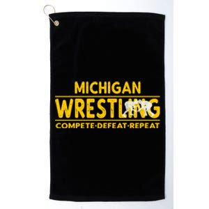 Michigan Wrestling Compete Defeat Repeat Gift Platinum Collection Golf Towel