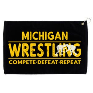 Michigan Wrestling Compete Defeat Repeat Gift Grommeted Golf Towel